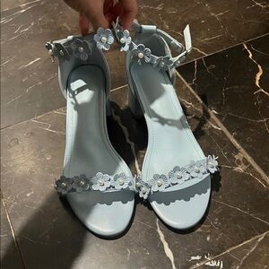 Floral Embellished Light Blue Sandals